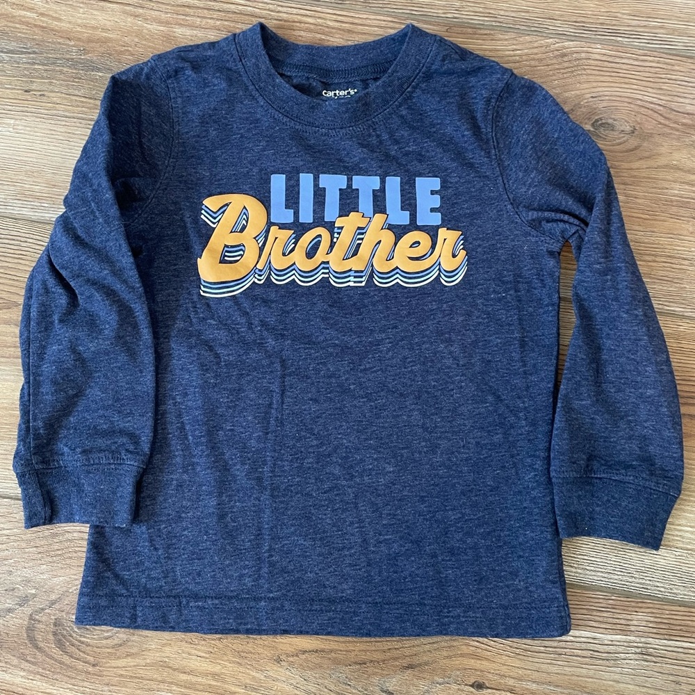 Carter’s Blue Long Sleeve “Little Brother” Shirt. Boys size 3T.